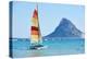 Scenic Italy Sardinia Beach Resort Landscape with Sail Boat and Mountains-kadmy-Premier Image Canvas