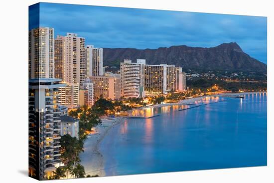 Scenic View of Honolulu City, Diamond Head and Waikiki Beach at Night; Hawaii, USA-SergiyN-Premier Image Canvas