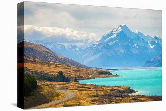 Scenic View of Mount Cook Viewpoint with the Lake Pukaki and the Road Leading to Mount Cook Village-Kuntalee Rangnoi-Premier Image Canvas