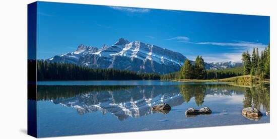 Scenic view of Mount Rundle reflected in Two Jack Lake, Banff National Park, Alberta, Canada-null-Premier Image Canvas