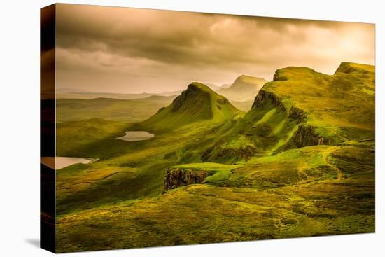 Scenic View of Quiraing Mountains Sunset with Dramatic Sky, Scotland-MartinM303-Premier Image Canvas