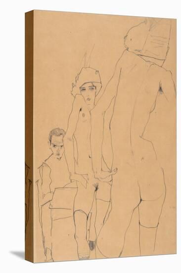 Schiele with Nude Model before the Mirror, 1910-Egon Schiele-Premier Image Canvas