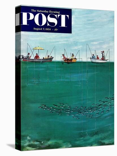 "School of Fish Among Lines" Saturday Evening Post Cover, August 7, 1954-Thornton Utz-Premier Image Canvas