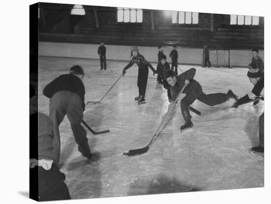 Schoolboys Playing Ice Hockey-Ralph Morse-Premier Image Canvas