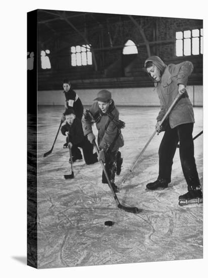 Schoolboys Playing Ice Hockey-null-Premier Image Canvas