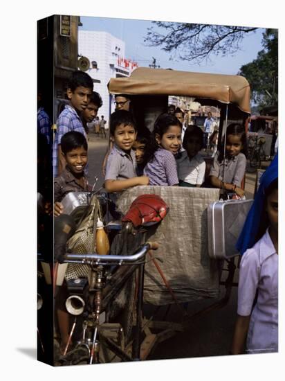 Schoolchildren in Cycle Rickshaw, Aleppey, Kerala State, India-Jenny Pate-Premier Image Canvas