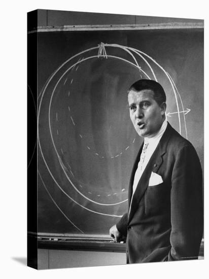 Scientist Dr. Wernher Von Braun Standing Explains Theory of Satellite Flight at Redstone Missile Hz-Walter Sanders-Premier Image Canvas