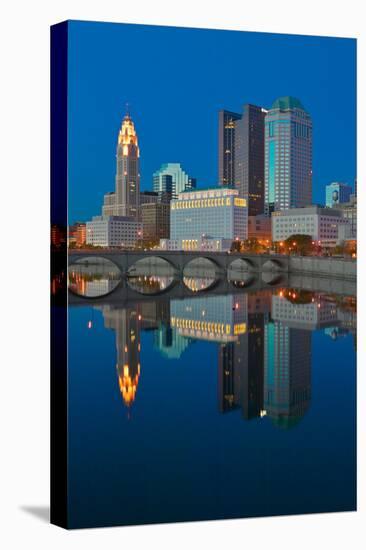 Scioto River and Columbus Ohio skyline at dusk-null-Premier Image Canvas