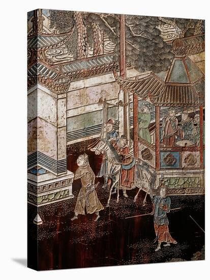 Screen Called 'Coromandel' with Scenes from the Life in the Forbidden Town of Peking: Horsemen and-null-Premier Image Canvas