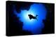 Scuba Diver Swims over Underwater Cave, Silhouette against Sun-Rich Carey-Premier Image Canvas