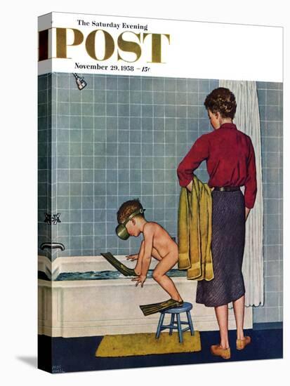 "Scuba in the Tub" Saturday Evening Post Cover, November 29, 1958-Amos Sewell-Premier Image Canvas