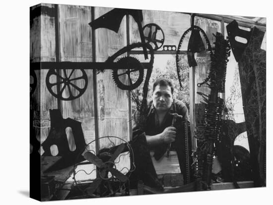 Sculptor Edwardo Paolozzi Posing in His Studio-null-Premier Image Canvas