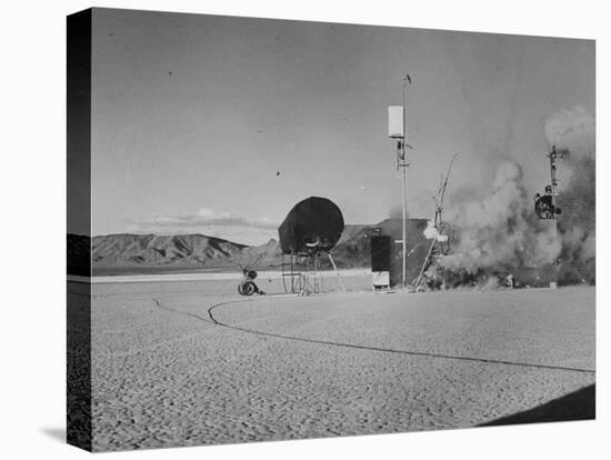 Sculpture Jean Tinguely in Nevada Desert Trying Out His Self-Destruction Machine Sculpture-Allan Grant-Premier Image Canvas