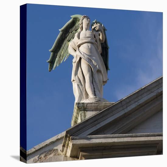 Scuola Grande Di San Fantin, Venice - Statue of Angel with Wings Above Pediment (Detail)-Mike Burton-Premier Image Canvas