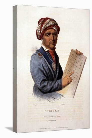 Se-Quo-Yah, Holding Cherokee Alphabet, 1828-null-Stretched Canvas