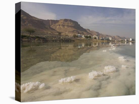 Sea and Salt Formations with Hotels and Desert Cliffs Beyond, Dead Sea, Israel, Middle East-Simanor Eitan-Premier Image Canvas