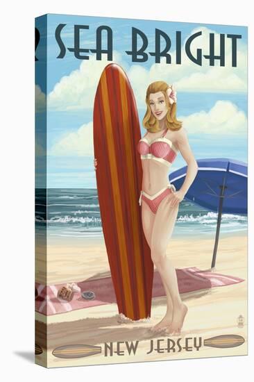 Sea Bright, New Jersey - Surfer Pinup Girl-Lantern Press-Stretched Canvas