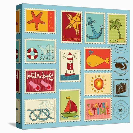 Sea Elements Stamp Collection-woodhouse-Stretched Canvas