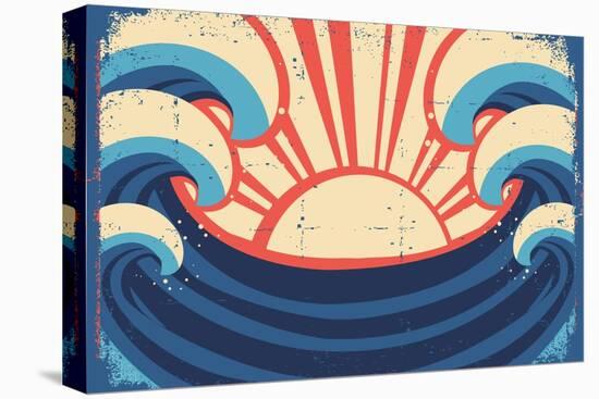 Sea Poster.Grunge Illustration Of Sea Landscape-GeraKTV-Stretched Canvas