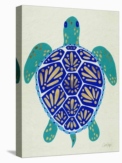 Sea Turtle in Blue and Gold-Cat Coquillette-Stretched Canvas