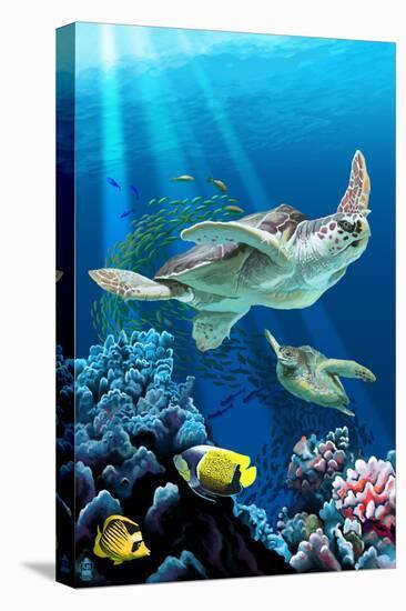 Sea Turtle Swimming-Lantern Press-Stretched Canvas