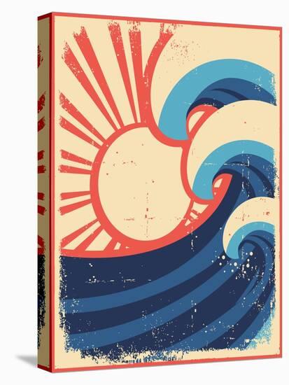 Sea Waves Poster.Grunge Illustration Of Sea Landscape-GeraKTV-Stretched Canvas