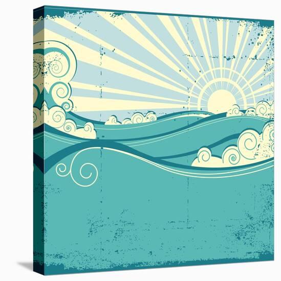 Sea Waves. Vintage Illustration Of Sea Landscape-GeraKTV-Stretched Canvas