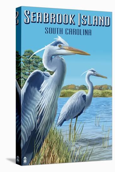 Seabrook Island, South Carolina - Blue Herons-Lantern Press-Stretched Canvas