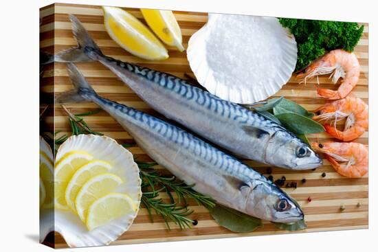 Seafood, Fish - Fresh Mackerel and Shrimps in Cuisine-Gorilla-Premier Image Canvas