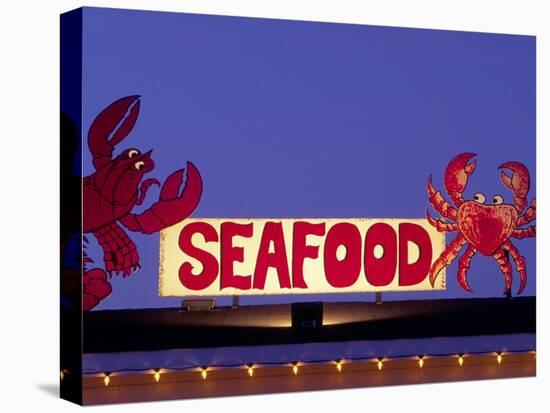 Seafood Sign at Night, Cape Breton, Nova Scotia, Canada-Walter Bibikow-Premier Image Canvas