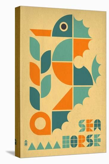 Seahorse Geometric (Tan)-Lantern Press-Stretched Canvas