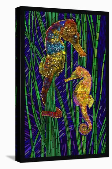 Seahorses - Paper Mosaic-Lantern Press-Stretched Canvas