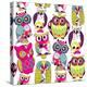 Seamless and Colourful Owl Pattern.-Alisa Foytik-Stretched Canvas