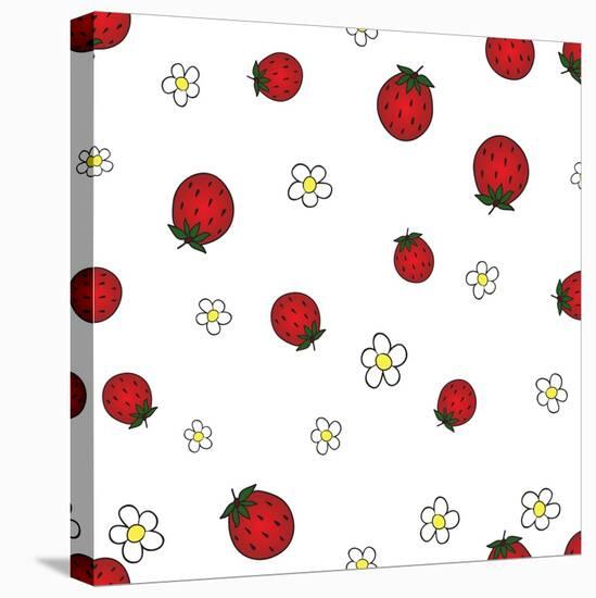 Seamless Background with Strawberry and Flower-Little_cuckoo-Stretched Canvas