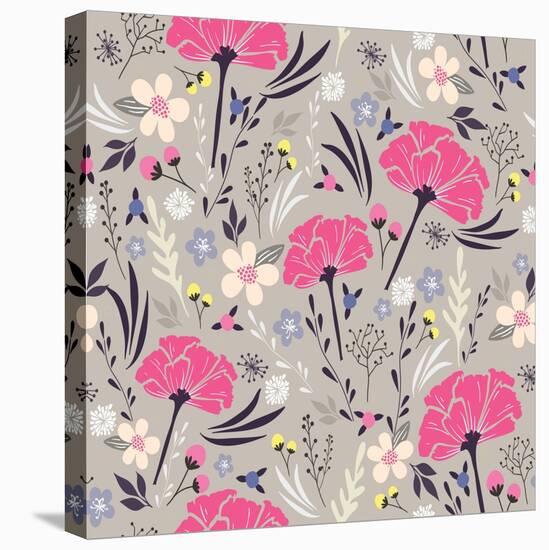 Seamless Floral Pattern. Background with Flowers and Leafs.-cherry blossom girl-Stretched Canvas