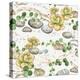 Seamless Pattern of Watercolor Succulents String of Pearls, with Small Plants Succulents, Dry Branc-Nikiparonak-Stretched Canvas