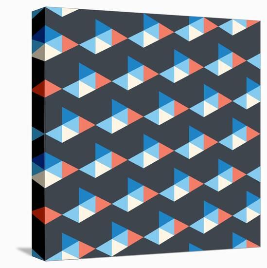 Seamless Pattern of White, Blue, Red Triangles-Little_cuckoo-Stretched Canvas