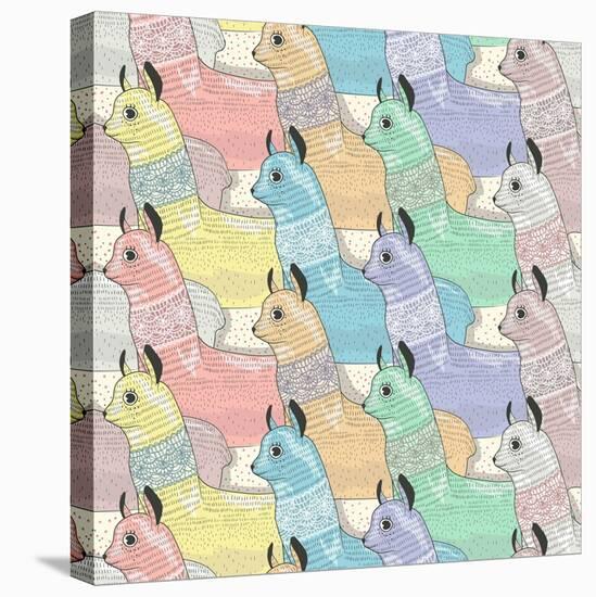 Seamless Pattern with Cute Lamas or Alpacas for Children or Kids-cherry blossom girl-Stretched Canvas