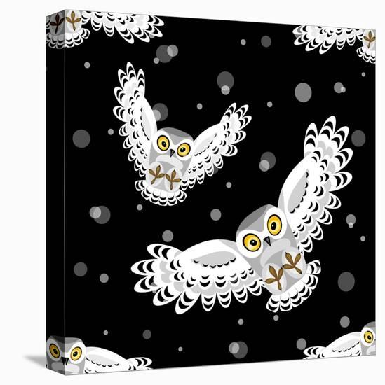 Seamless Pattern with Flying Polar Owls-Viktoriia Debopre-Stretched Canvas