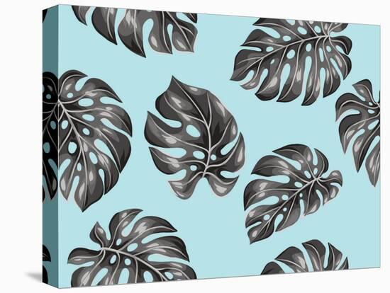 Seamless Pattern with Monstera Leaves. Decorative Image of Tropical Foliage.-incomible-Stretched Canvas