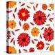 Seamless Pattern with Red and Orange Gerbera Flowers and Petals. Vector Illustration.-Naddiya-Stretched Canvas