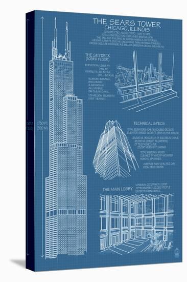Sears Tower Blue Print - Chicago, Il, c.2009-Lantern Press-Stretched Canvas