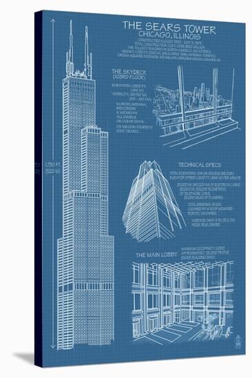 Sears Tower Blue Print - Chicago, Il, c.2009-Lantern Press-Stretched Canvas