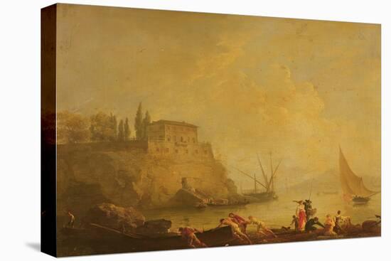 Seascape, Sun Set: Fishermen Pushing out a Boat-Claude Joseph Vernet-Premier Image Canvas