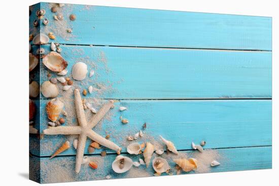 Seashells on Wooden Background-Liang Zhang-Premier Image Canvas