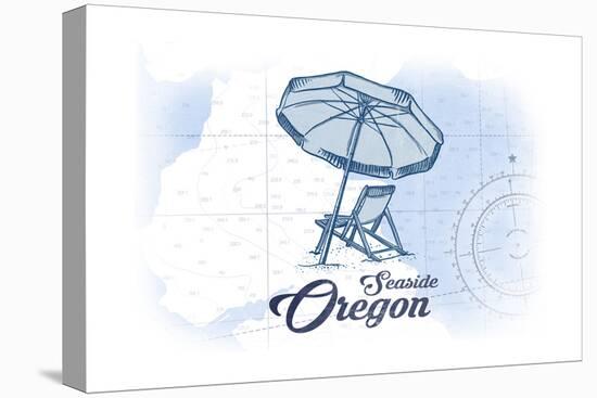 Seaside, Oregon - Beach Chair and Umbrella - Blue - Coastal Icon-Lantern Press-Stretched Canvas