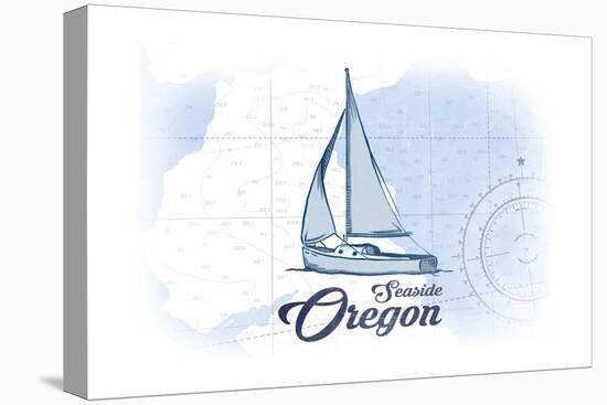 Seaside, Oregon - Sailboat - Blue - Coastal Icon-Lantern Press-Stretched Canvas