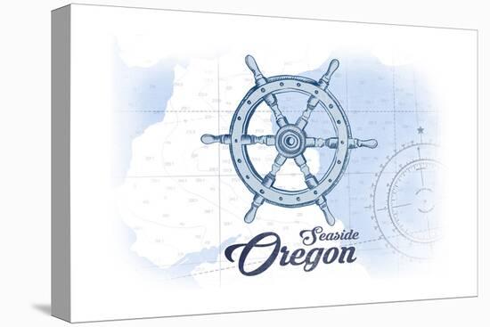 Seaside, Oregon - Ship Wheel - Blue - Coastal Icon-Lantern Press-Stretched Canvas