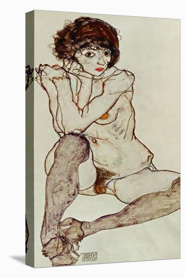 Seated Female Nude, Elbows Resting on Right Knee, 1914-Egon Schiele-Premier Image Canvas