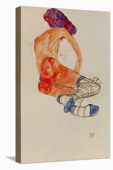 Seated Female Nude with Blue Garter, Back View, 1910-Egon Schiele-Premier Image Canvas